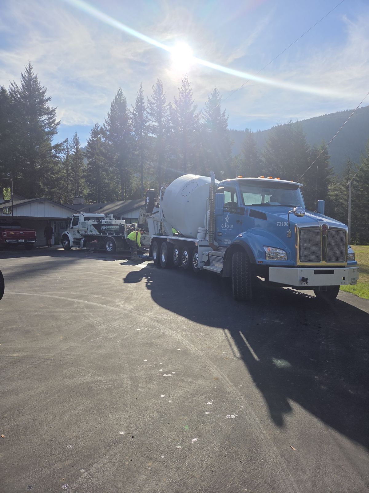 Concrete truck arriving for a pour on a sunny morning
